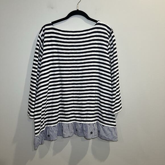 Talbots Nautical Striped Ruffle Hem Flounce T-shirt Size 2X Cotton 3/4 Sleeve - Picture 3 of 6